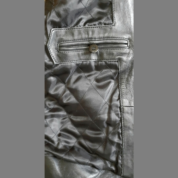 BLK DNM Leather Jacket Accordion Nehru Collar XS Padded Motorcyle Moto Chic - Picture 6 of 9